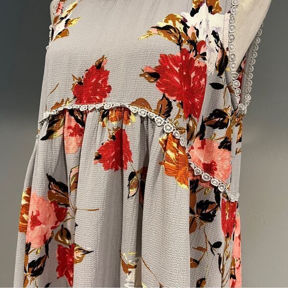 Jodifl scoop neck sleeveless floral a-line tunic / mini dress size medium - Picture 4 of 13